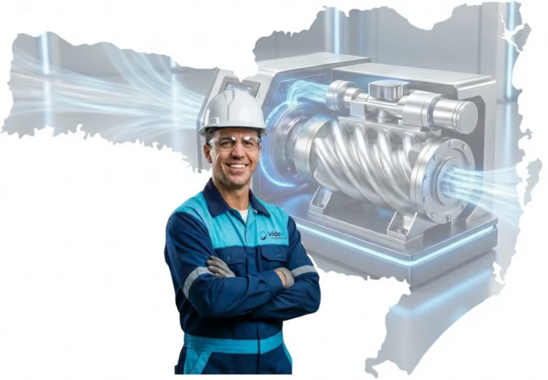 Técnico da Videar realizando atendimento industrial em Santa Catarina